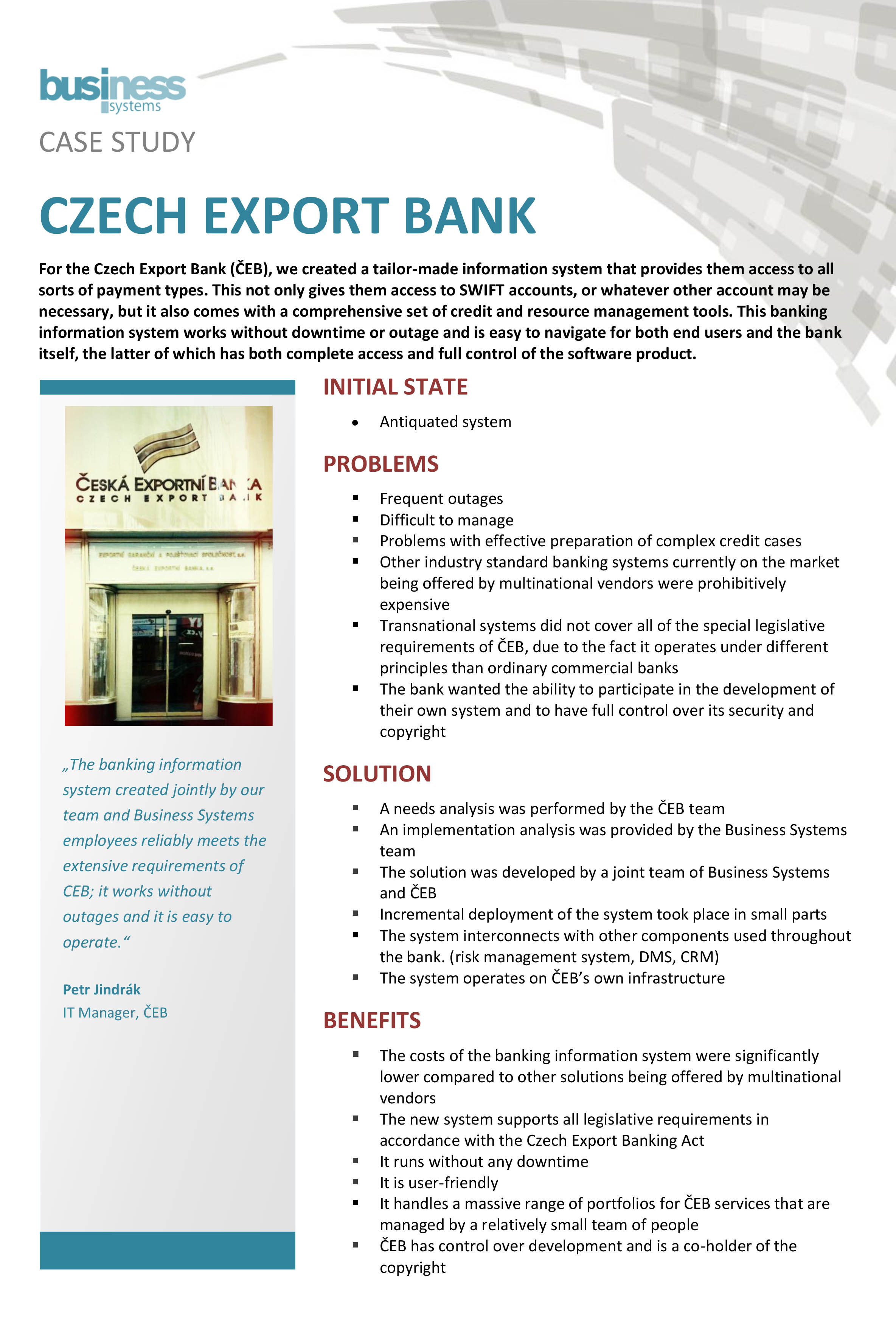 Case study Czech Export Bank