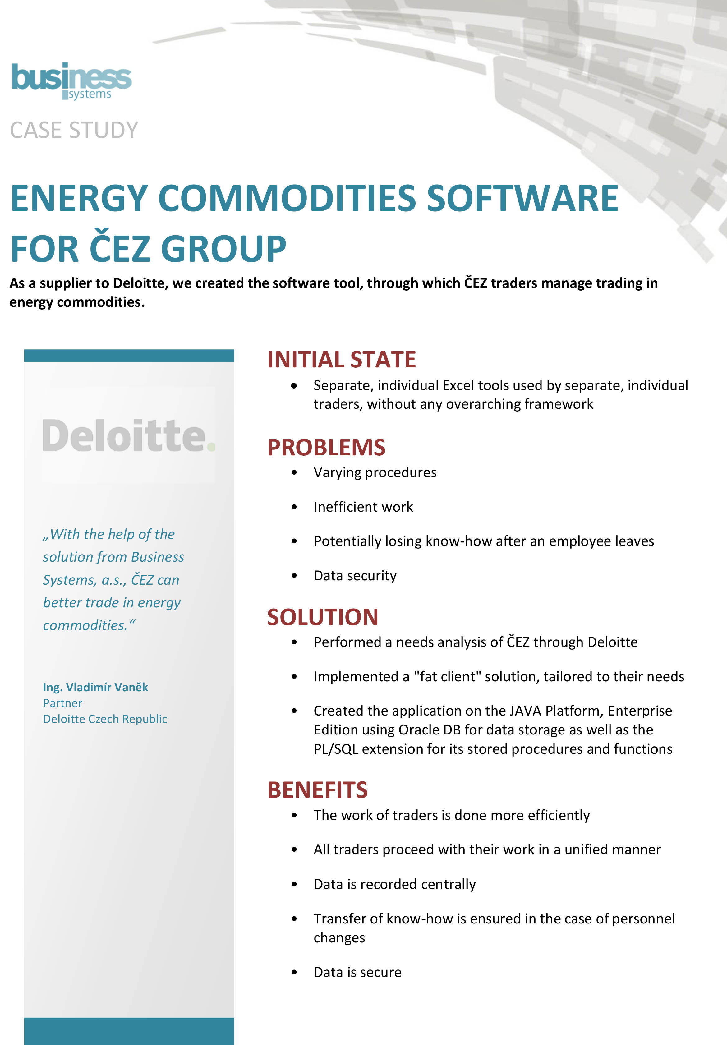 Case study Energy Commodities Software for ČEZ group